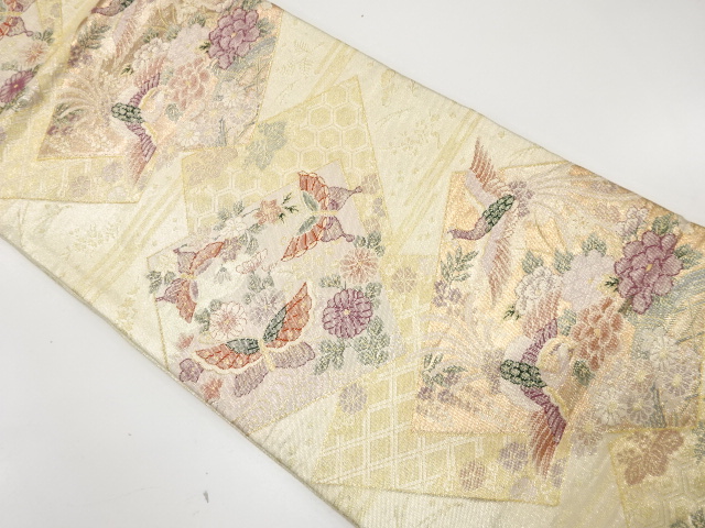 佐賀錦　色紙に蝶・草花模様織り出し　袋帯